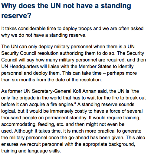 Why doe the UN not have a standing reserve?